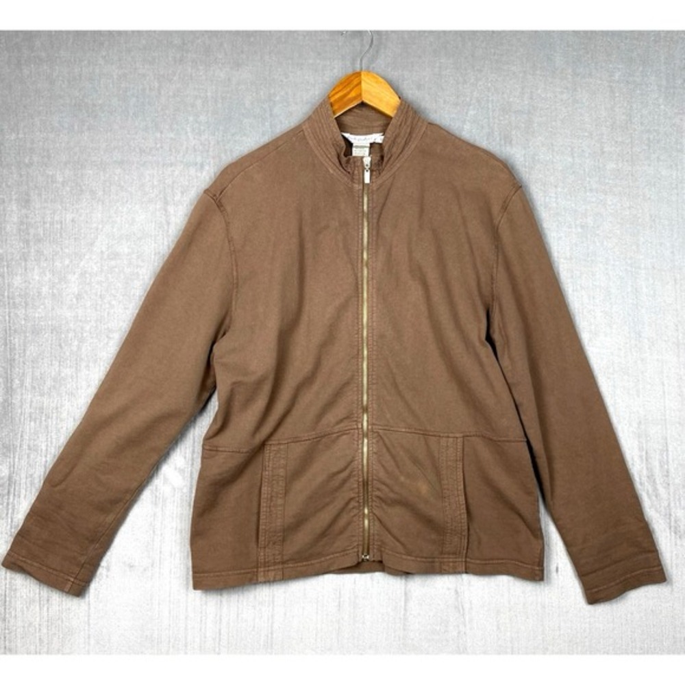 Vtg Fresh Produce Jacket Womens Large Brown Full‎ Zip 100% Cotton Made in USA